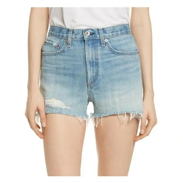 Rag Bone/jean 153549 Women`s Justine High Waist Cutoff Denim Shorts Sz. 28 by Rag & Bone