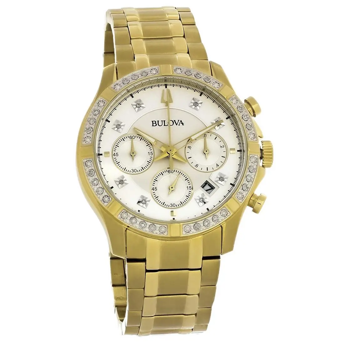 Bulova Diamond Men`s Gold-tone Stainless Chronograph Quartz Watch 98E113