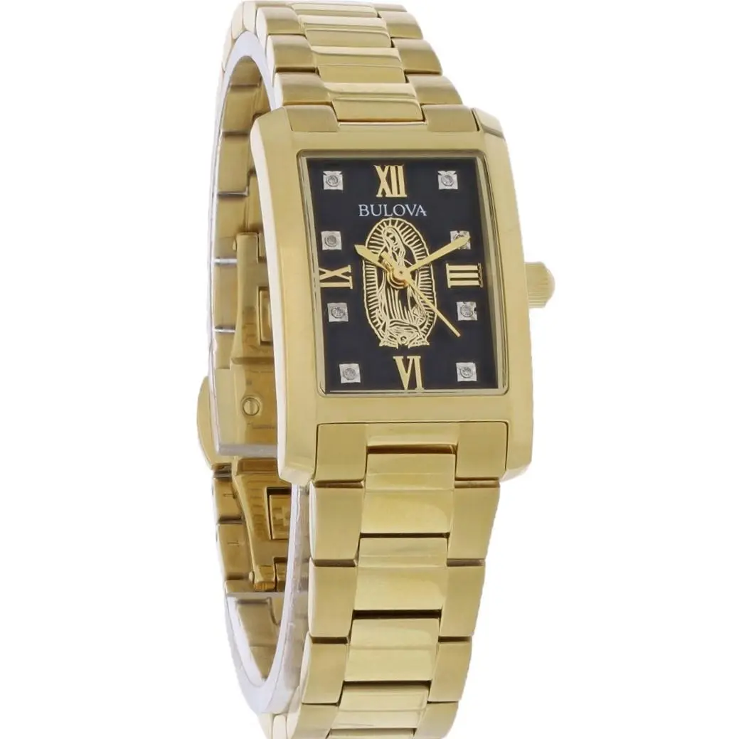 Diamond Women`s Gold-tone Pvd Stainless Black Dial Quartz Watch 97P169 by Bulova