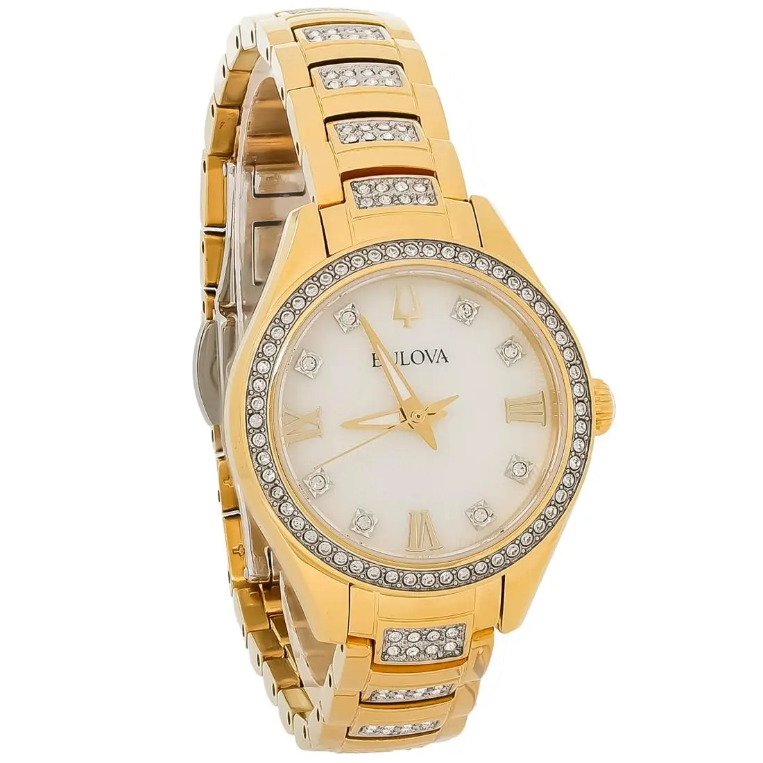 Bulova Women`s Crystal Gold-tone Pvd Stainless Steel Quartz Watch 98L306