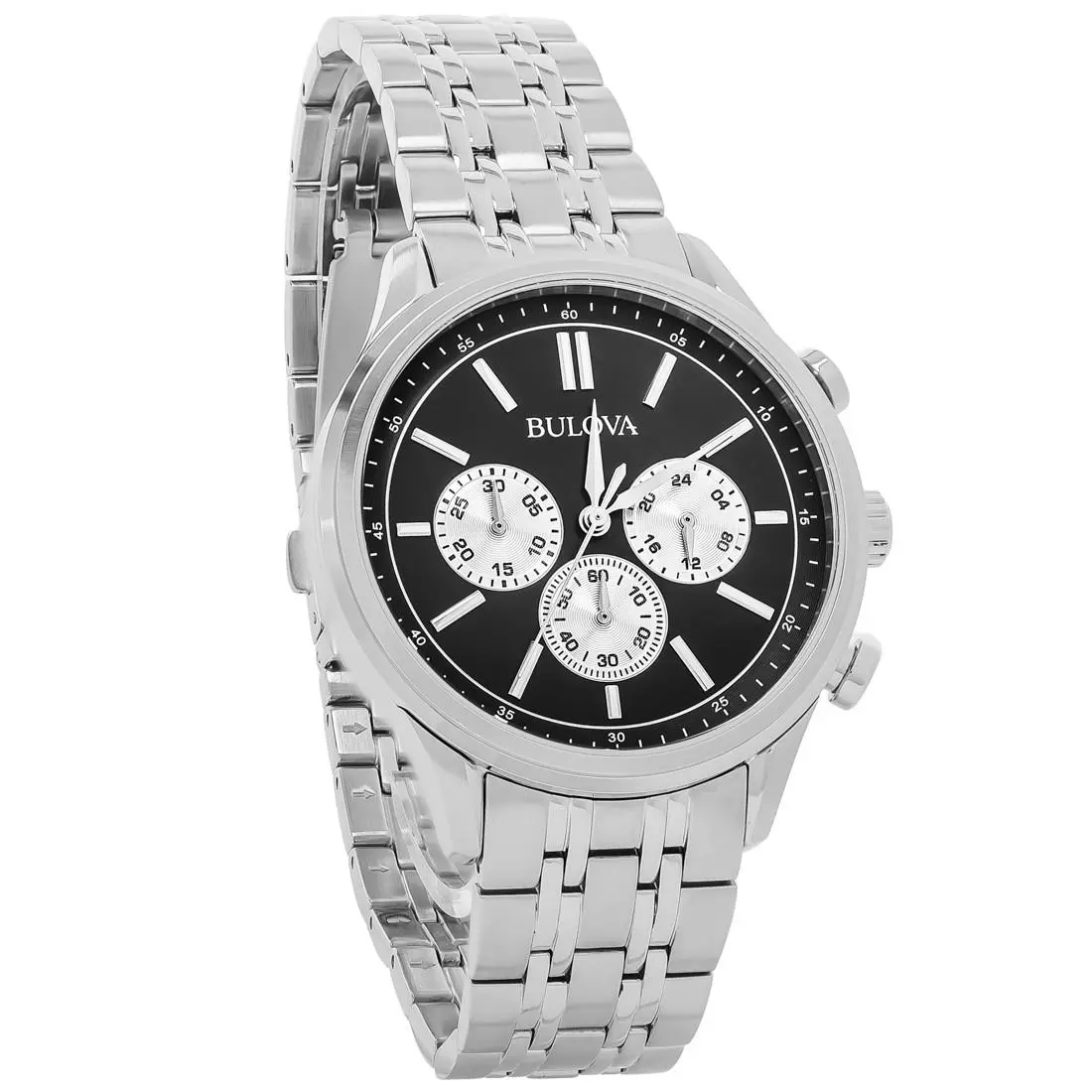 Men`s Classic Chronograph Black Dial Stainless Steel Quartz Watch 96A295 by Bulova