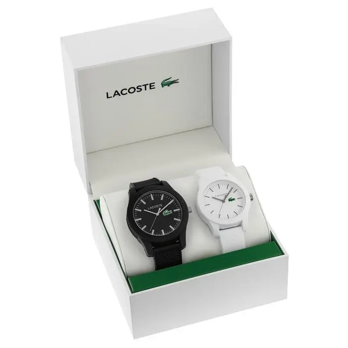 Lacoste 2070017 Black/white Dial Silicone Strap Unisex 42/36MM Watch Gift Set