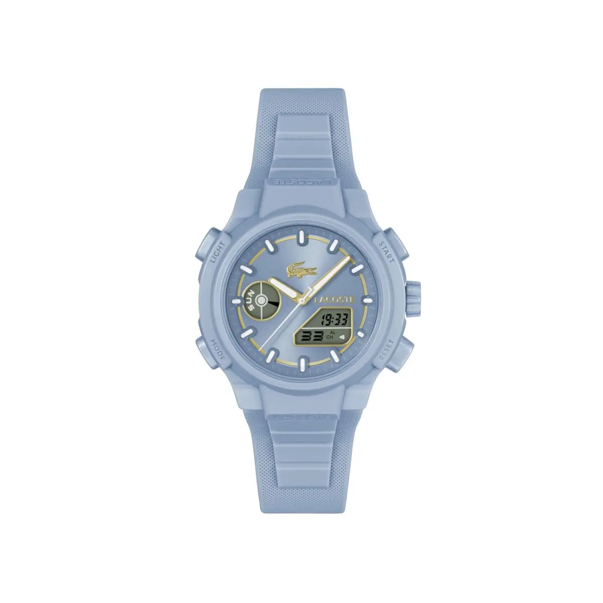 Lacoste LC33 Women`s Analog Digital Watch Silicone Strap Light Blue