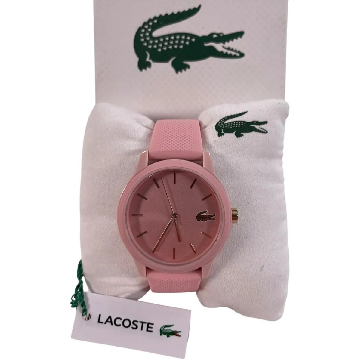 Pink TR90 Watch Silicone Strap Rose Gold Accents Logo Women`s W/box by Lacoste
