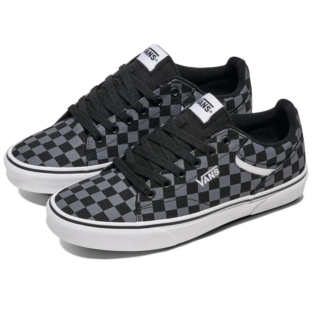 Vans Mens 9.5 Seldan Sneaker Checkerboard Black Pewter Grey Canvas Skate Shoes