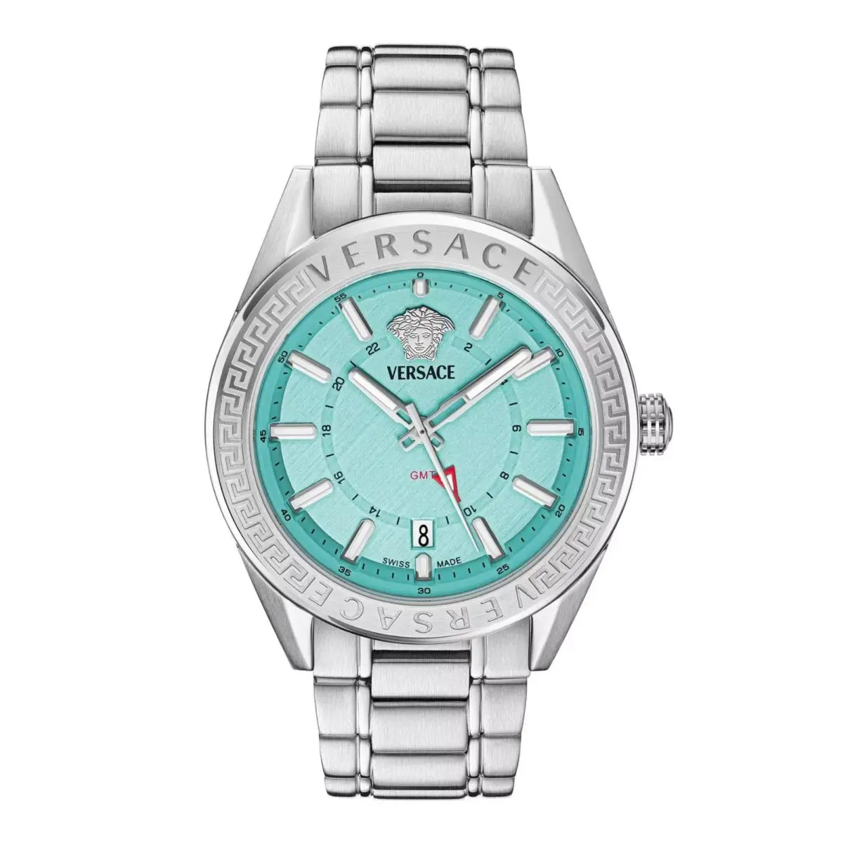 Versace Men`s V-code Silver Stainless Steel Bracelet Watch 42mm