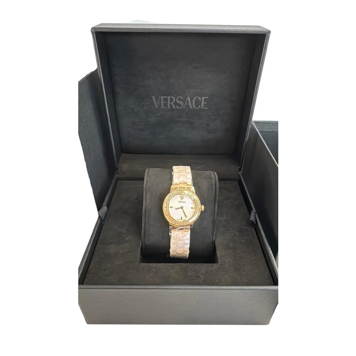 Versace Women`s Gold Tone Swiss Quartz Watch with Case and Documentation