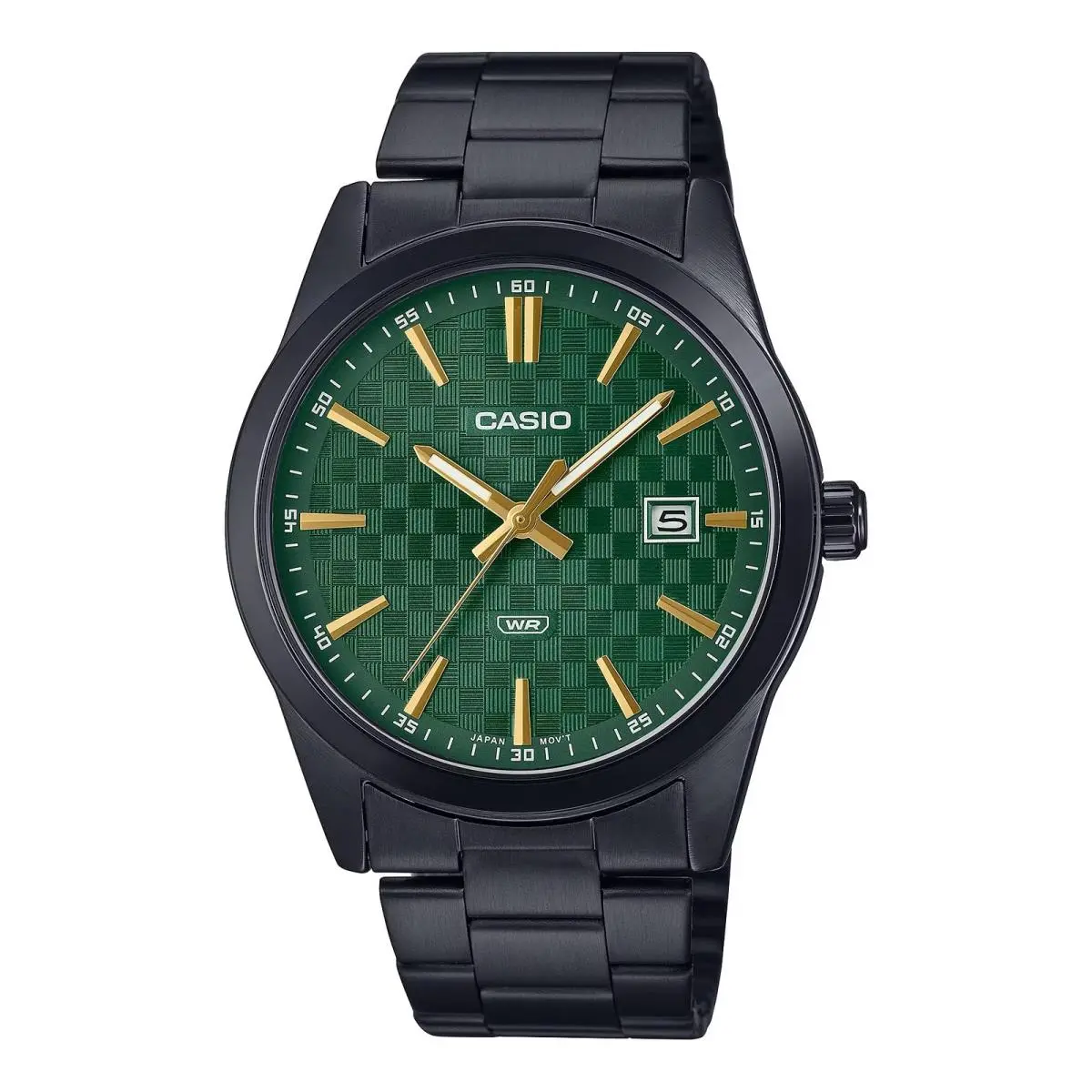 Men’s Black Stainless Steel Watch with Green Dial - MTP-VD03B-3AUDF by Casio