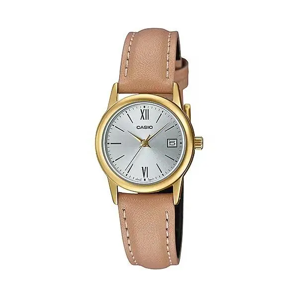 Casio Women’s Beige Leather Watch with Silver Dial - LTP-V002GL-7B3UDF