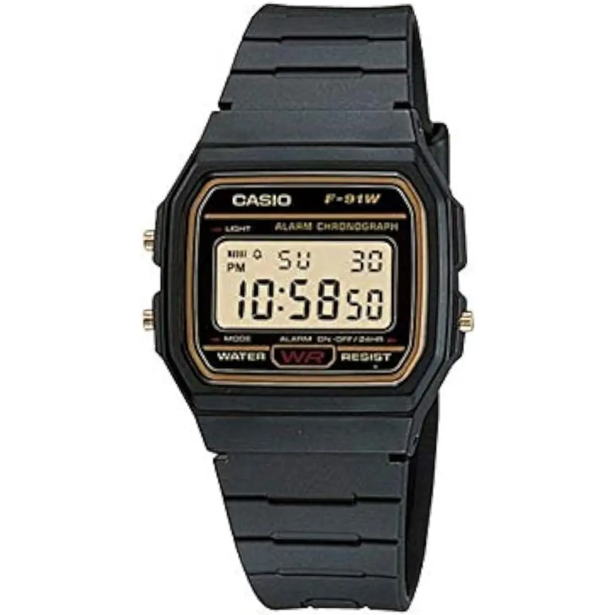 F91WG-9 Men`s Retro Black Band Gold Face Alarm Chronograph Digital Watch by Casio
