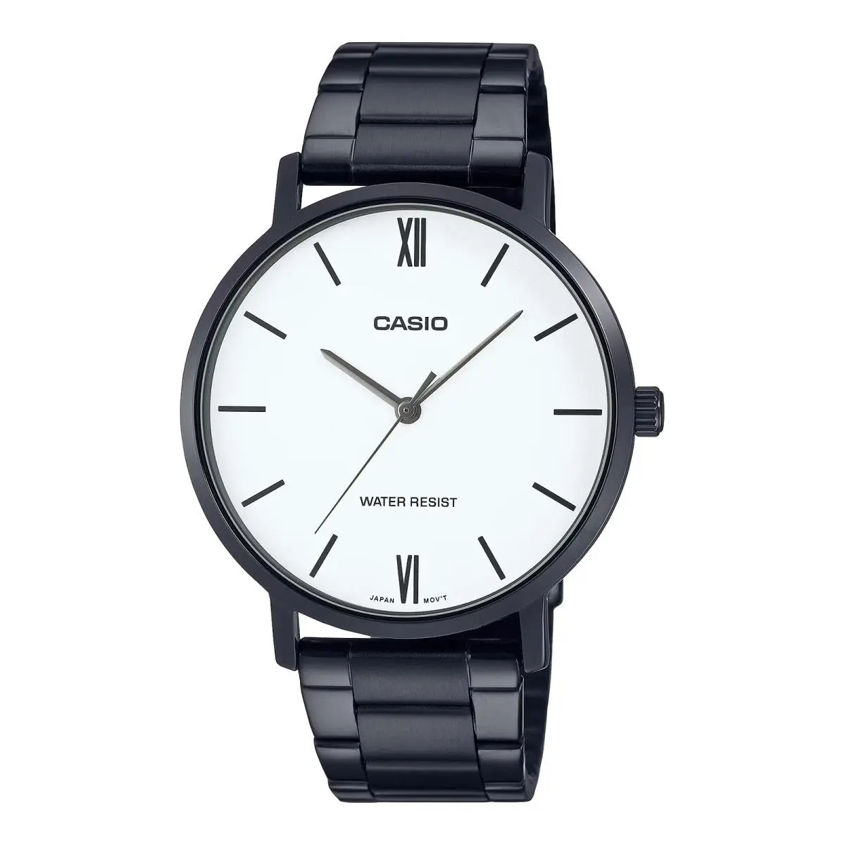 Men’s Black Stainless Steel Watch with White Dial - MTP-VT01B-7BUDF by Casio