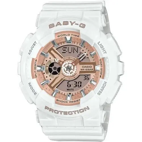 Baby-g BA-110X-7A1 White Rose Gold Analog-digital Women`s Watch – by Casio