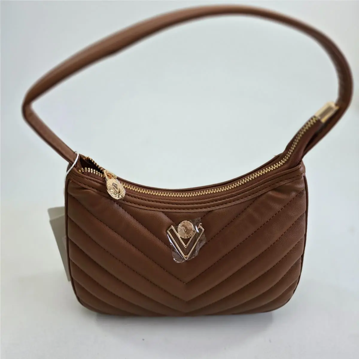 Orlandi VOSB-016 Caramel Quilted Shoulder Handbag Gold Tone by Valentino