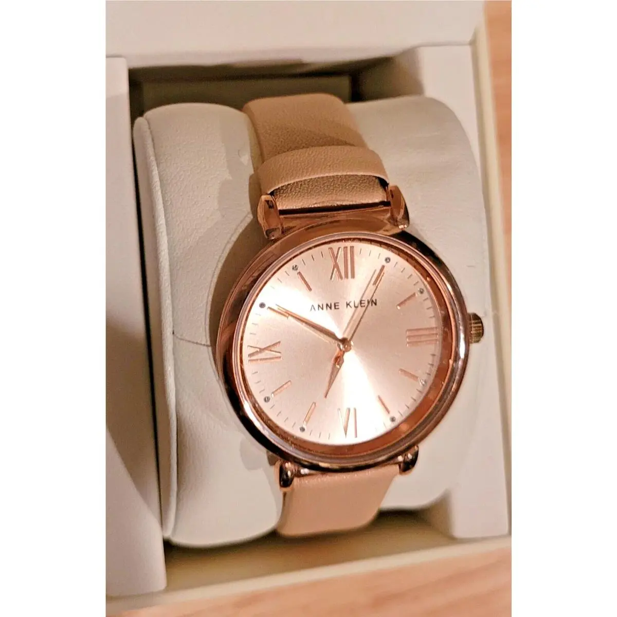Rose Gold Tone Monochromatic Blush Leather Strap Lady`s Watch by Anne Klein