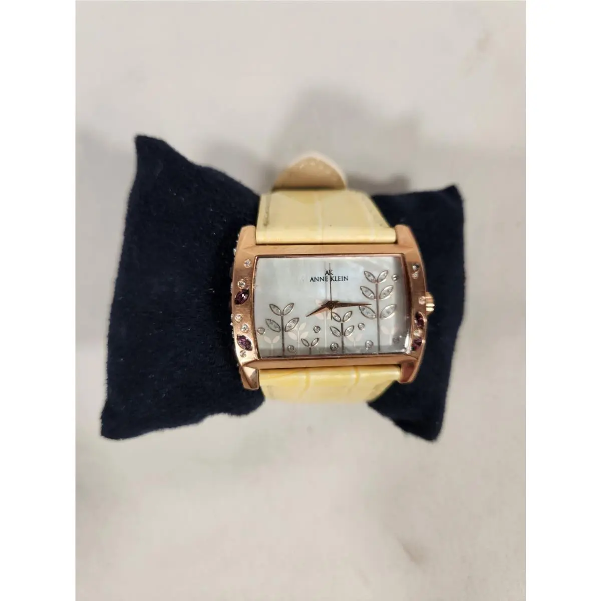Y121E Watch Rose Gold Rhinestone Yellow Leather Band 8 Gift by Anne Klein