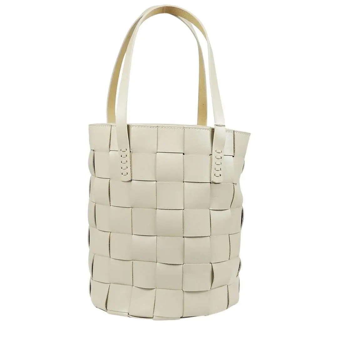 Dragon Diffusion Box Weave Round Leather Bucket Tote Women`s by Balenciaga