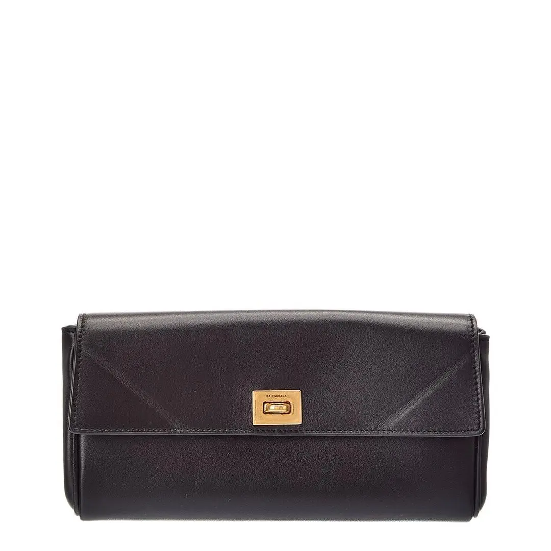 Balenciaga Leather Continental Wallet Women`s Black