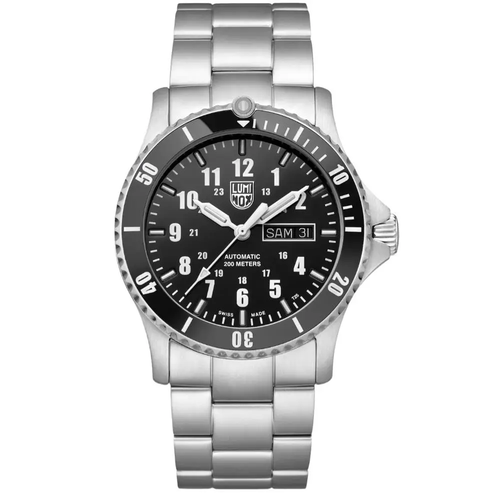 Luminox Sport Timer Automatic 42mm Black Dial SS Men`s Watch XS.0921.M - Dial: Black, Band: Gray, Silver, Bezel: Black