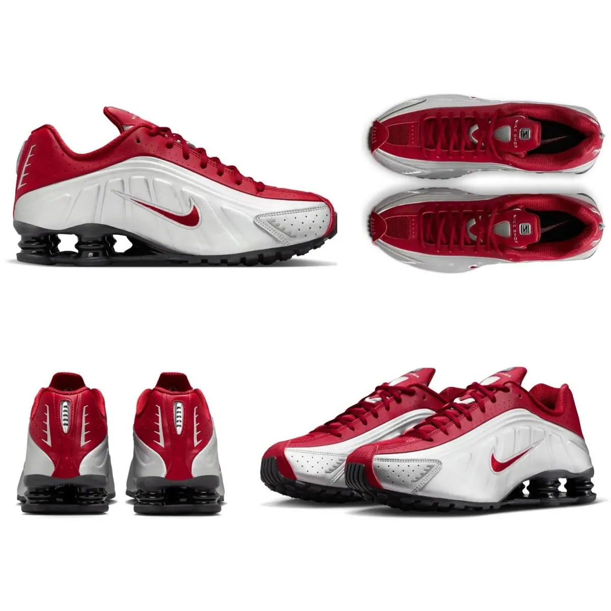 Men`s Shox R4 Metallic Silver - Team Crimson Running Shoes Multi Size by Nike