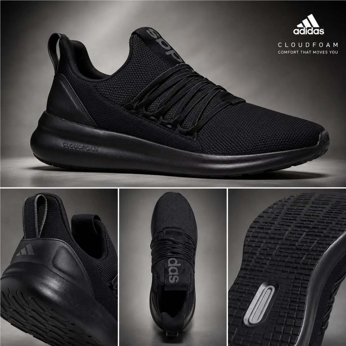 Adidas Lite Racer Adapt 7.0 Wide Running Shoes Men 8 11.5Black Cloudfoam Slip-on
