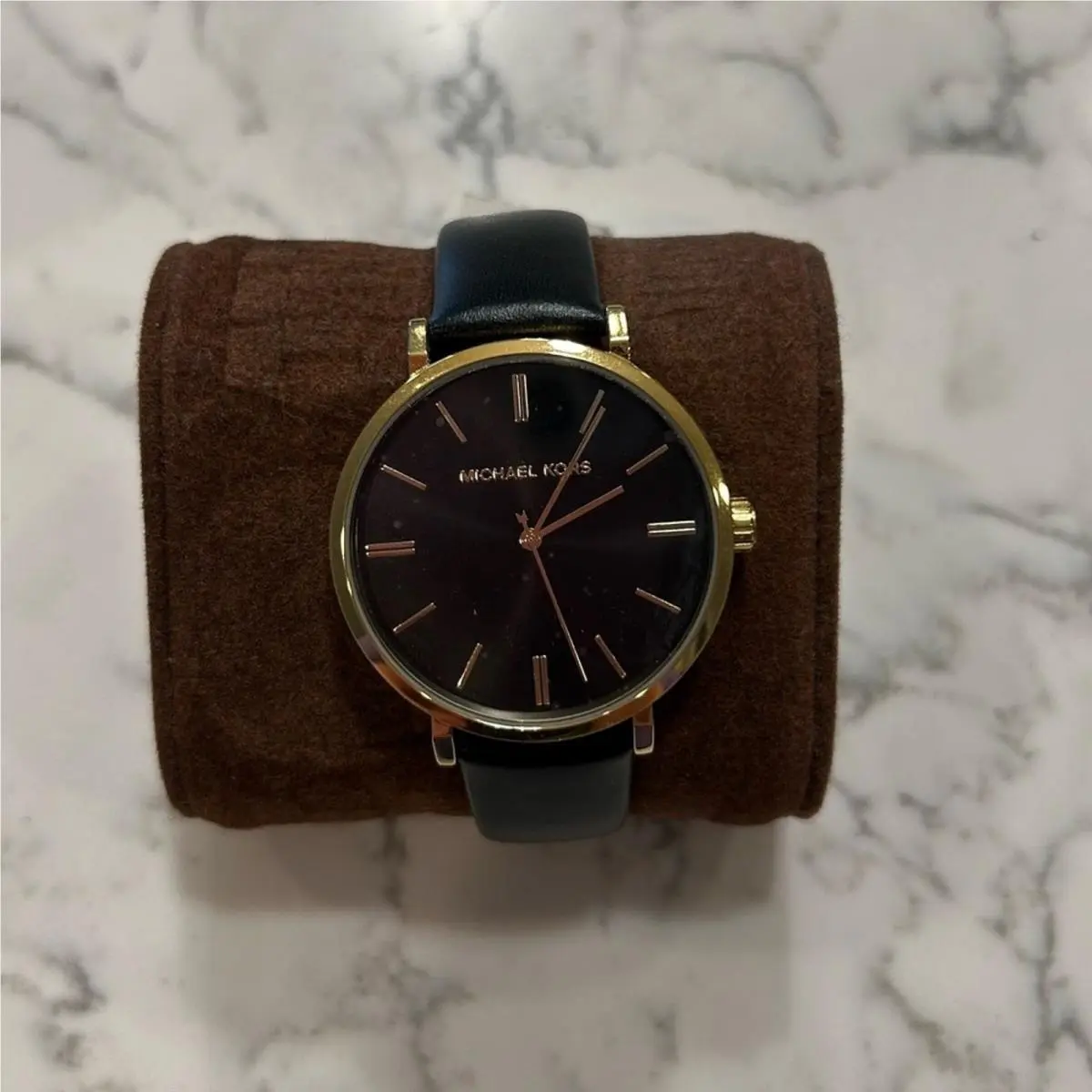 Michael Kors Addyson MK2949 Black Leather Watch Gold Case Three Hand