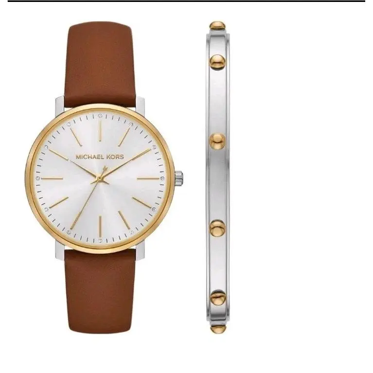 Michael Kors MK4898 Pyper Leather Band Quartz Women`s Watch Bracelet Set
