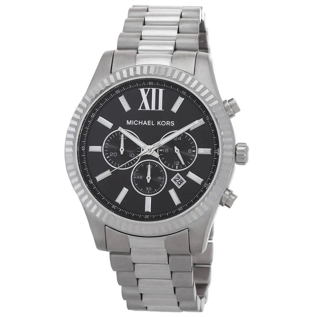 Michael Kors MK1091SET Lexington Black Dial 44 mm Men`s Watch - Silver-tone, Dial: Black, Band: Silver-tone
