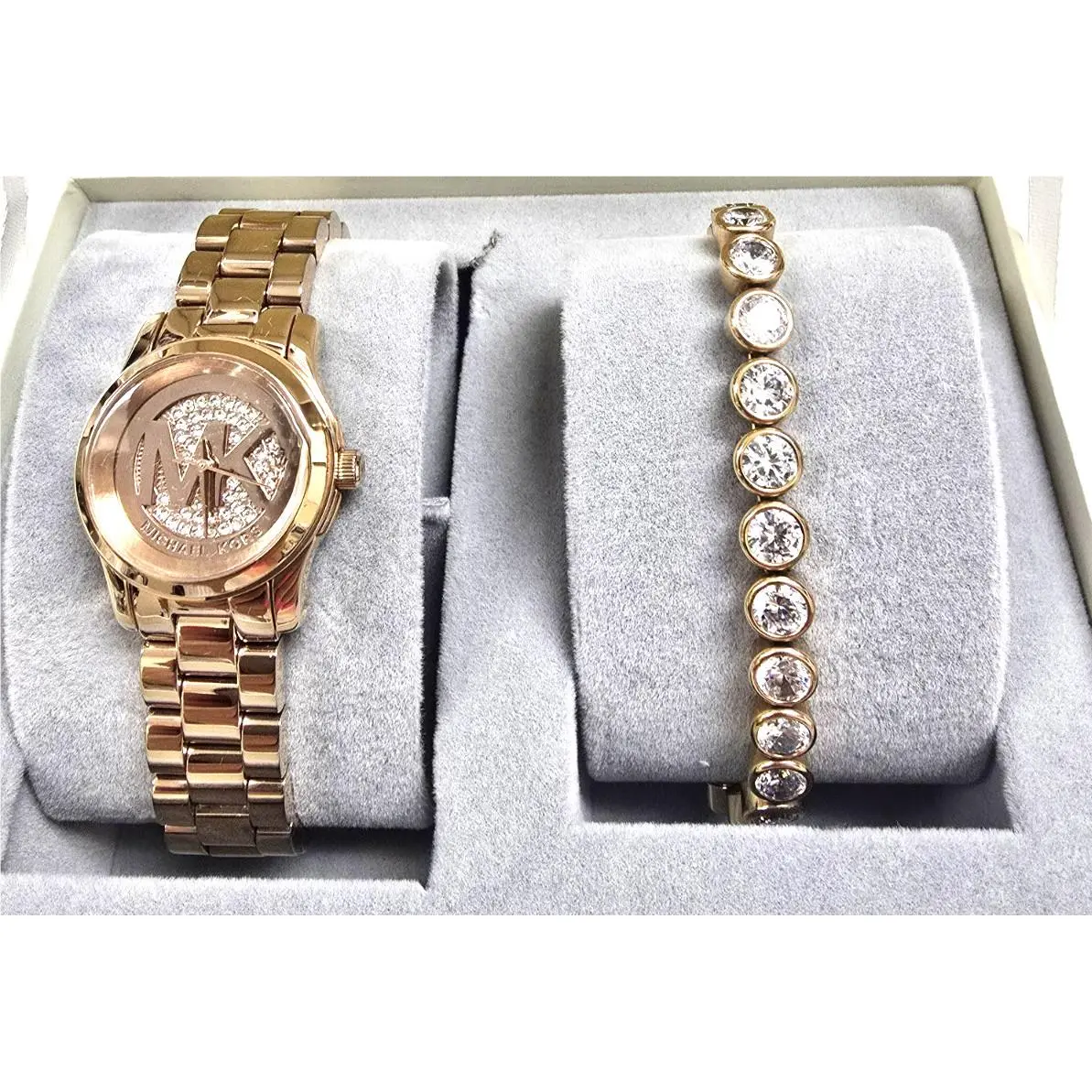 Michael Kors Petite Pave Runway Rose Gold Crystals Dial Watch Tennis Bracelet