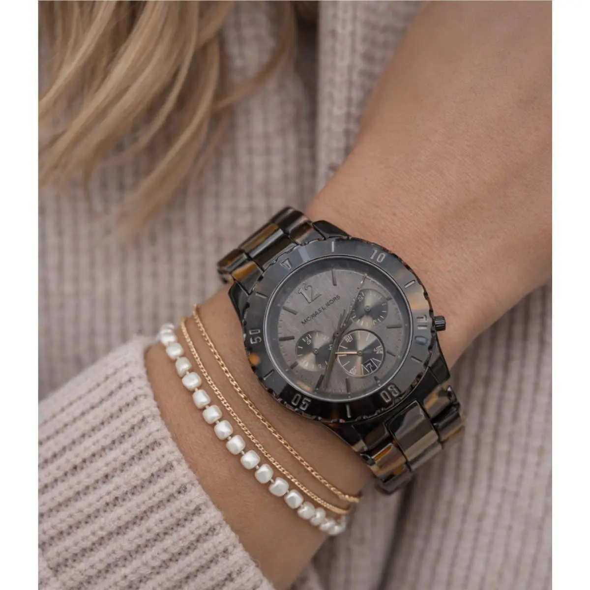 Michael Kors Bel Aire MK5401 Watch For Women Tortoise Shell Band Charcoal Face
