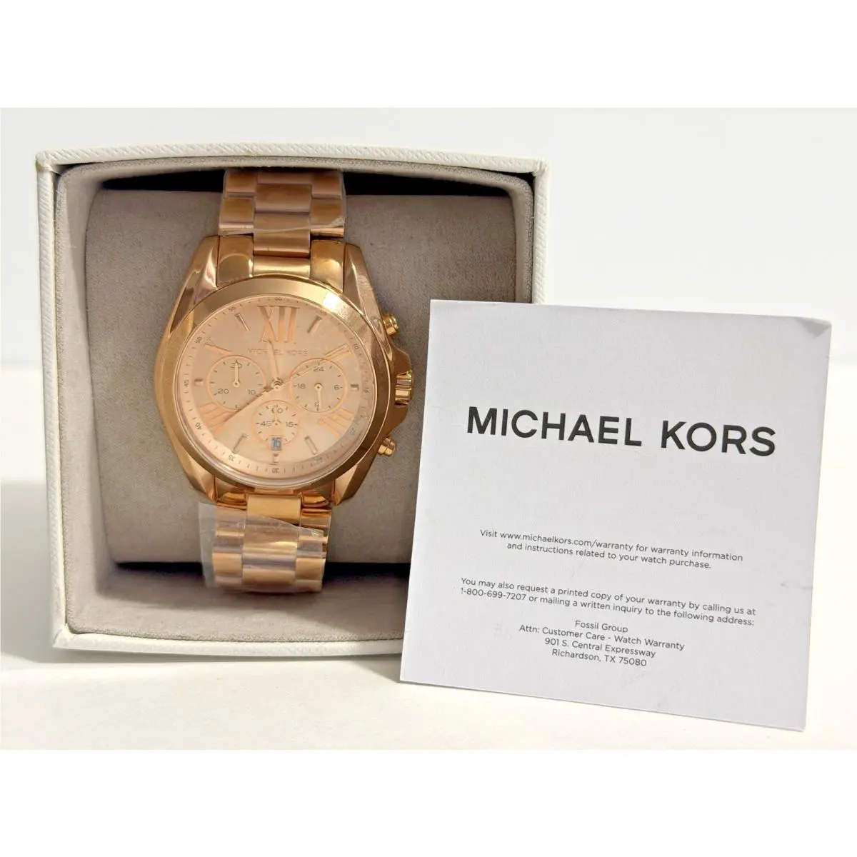 Michael Kors Bradshaw Womens Chronograph Watch Rose Gold Dial Stainless Steel