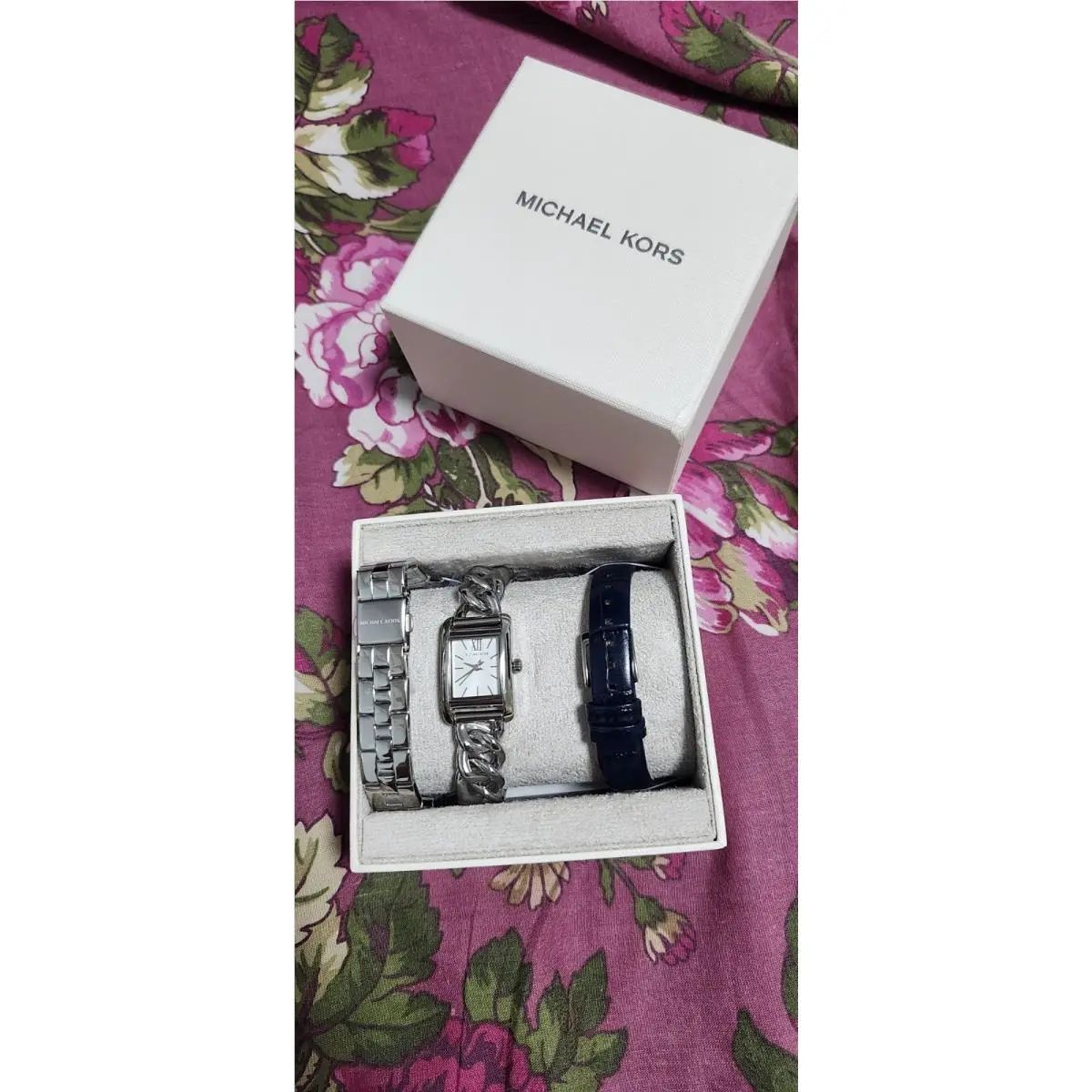 Michael Kors Watch Gift Set Silver/ Blue MKO9012