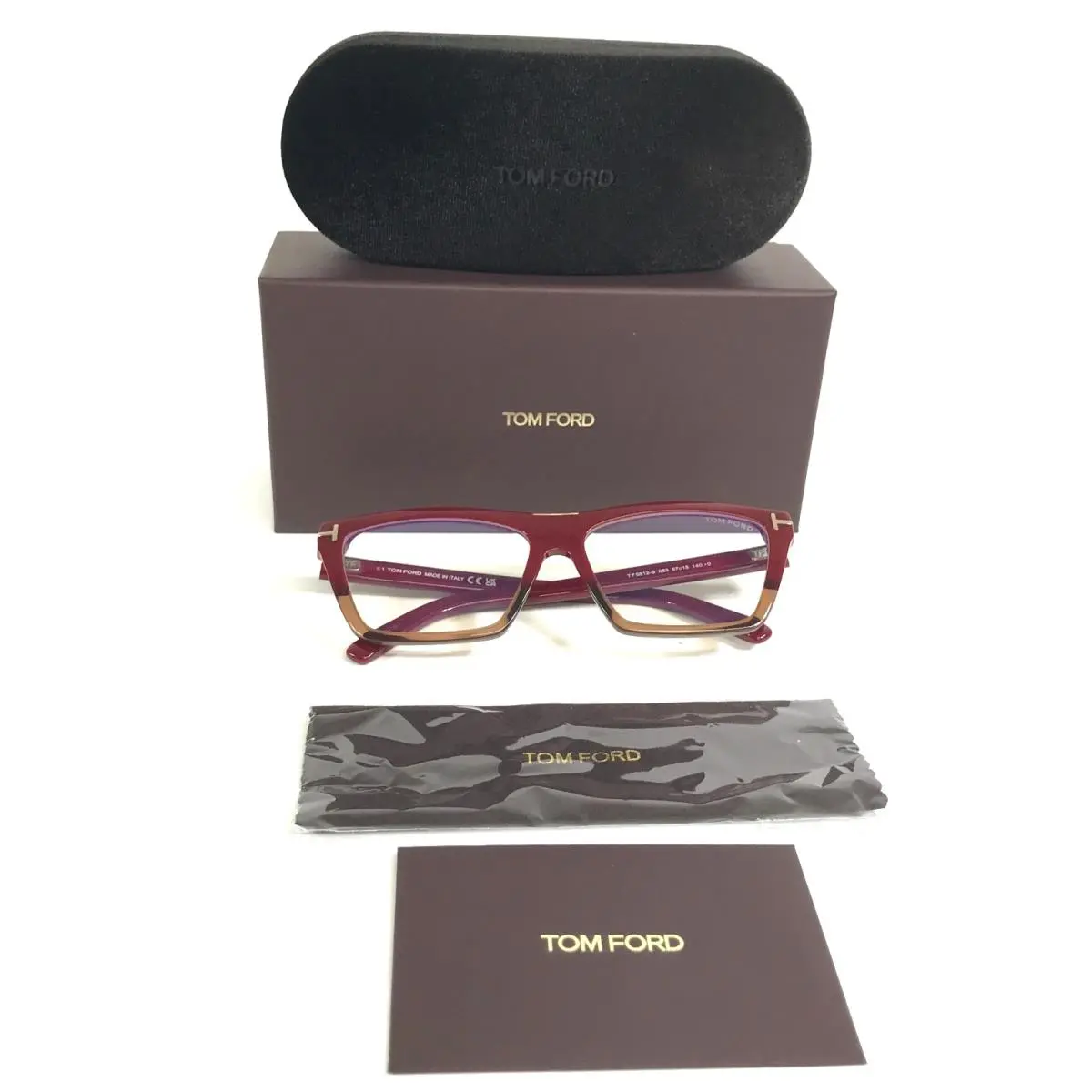 Tom Ford Eyeglasses Frames TF5912-B 083 Red Translucent Brown Cat Eye 57-15-140