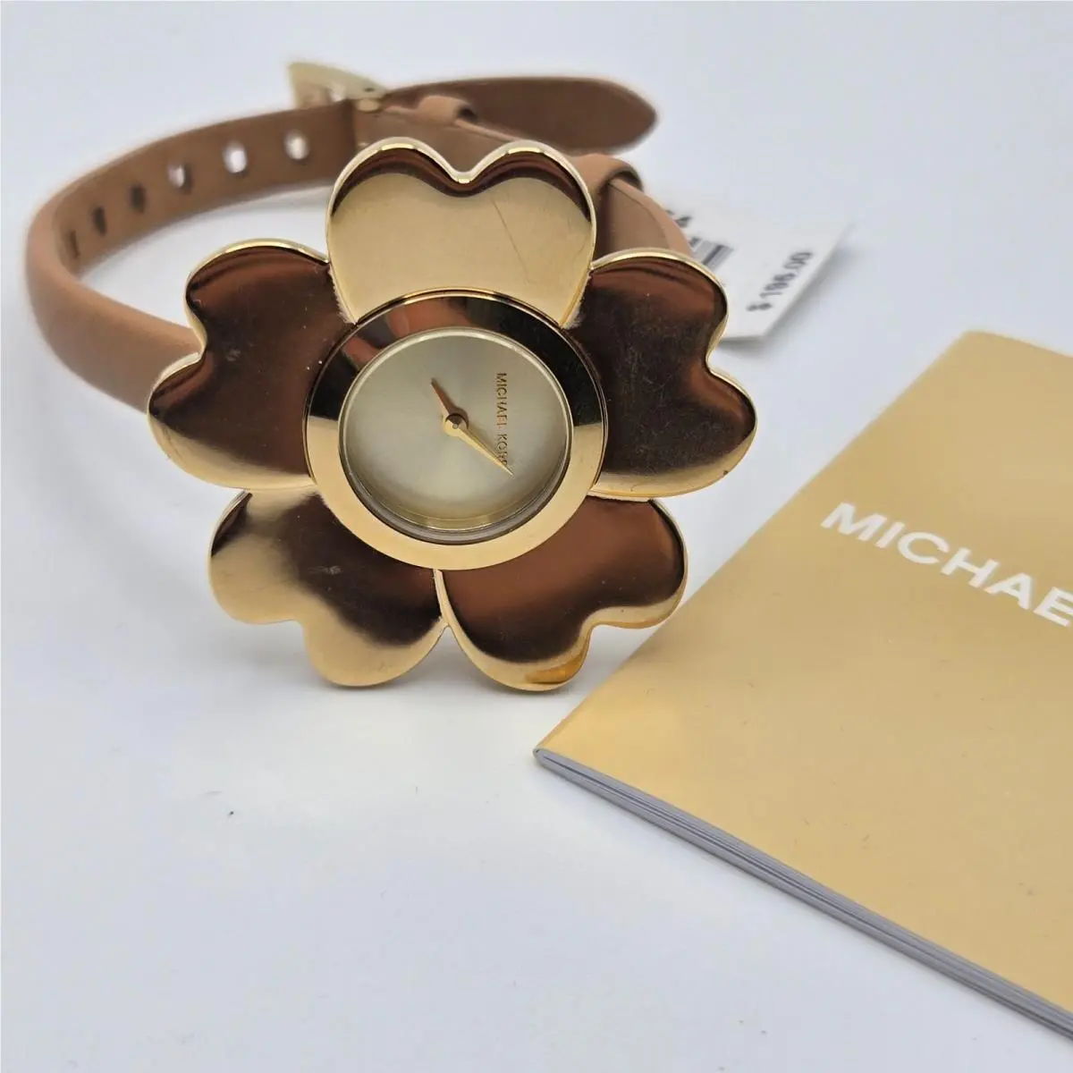 Michael Kors Womens Mena Flower Gold-tone Watch MK2664 Leather Strap
