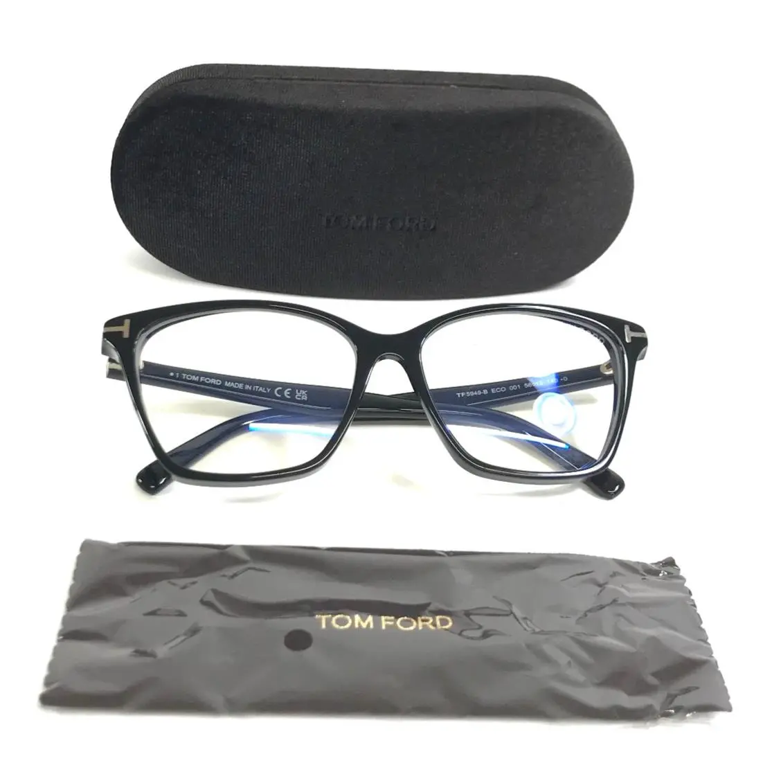 Tom Ford Eyeglasses Frames TF5949-B Eco 001 Black Cat Eye Full Rim 56-15-140