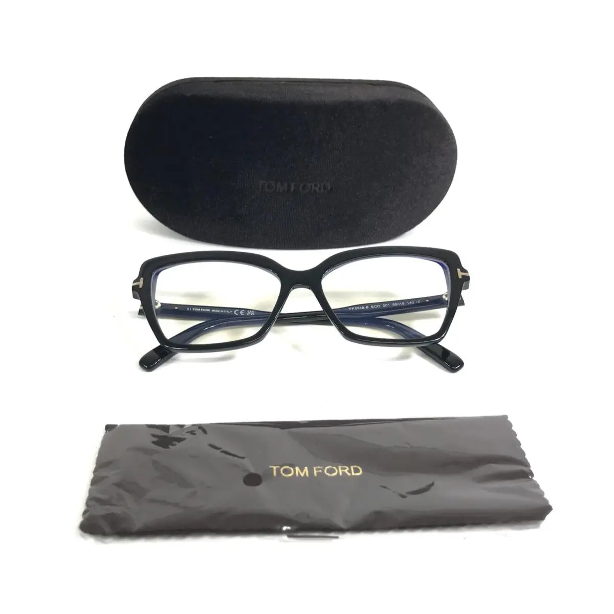 Tom Ford Eyeglasses Frames TF5948-B Eco 001 Black Butterfly Full Rim 55-15-140