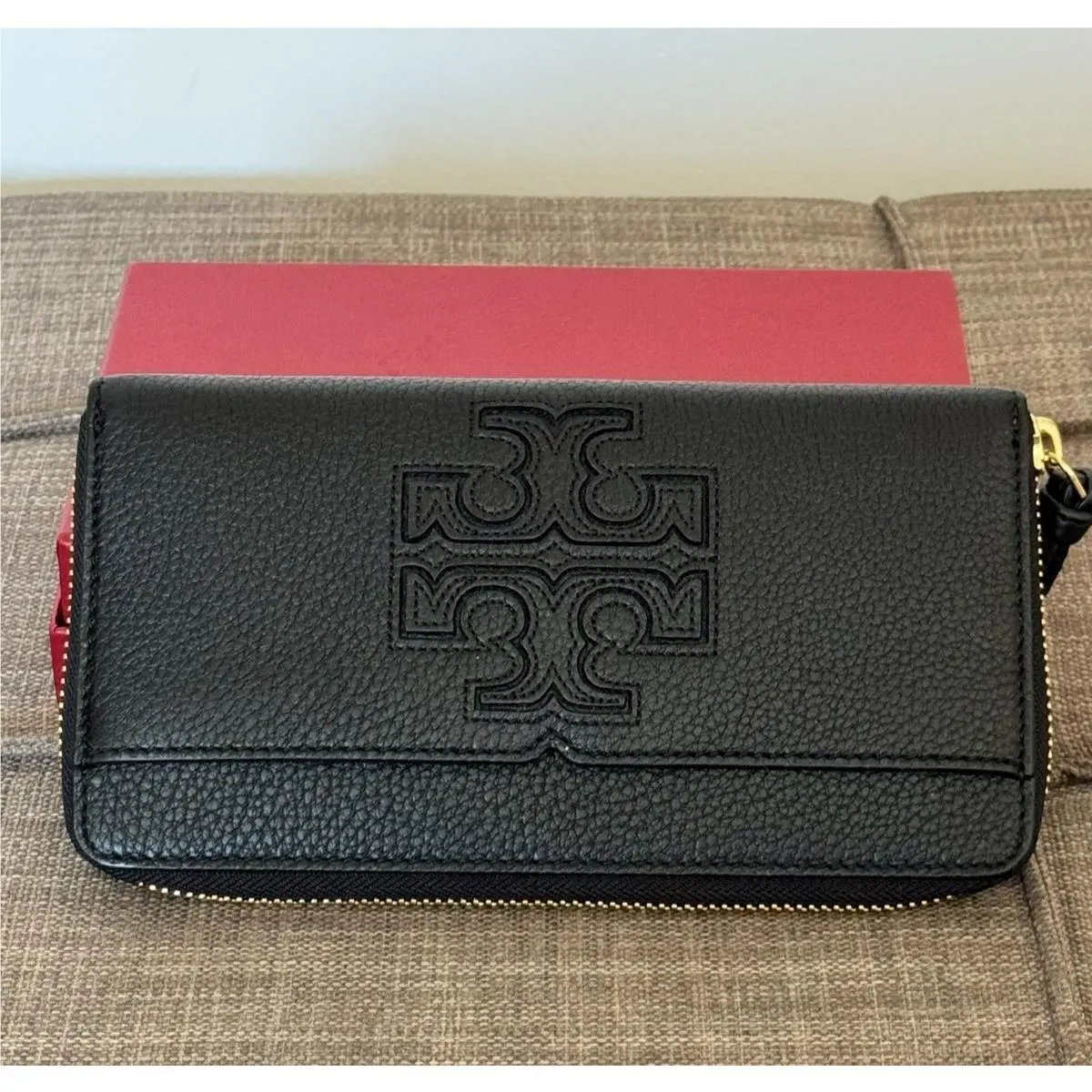 Tory Burch Harper Zip Continental Wallet Black Leather Ntw