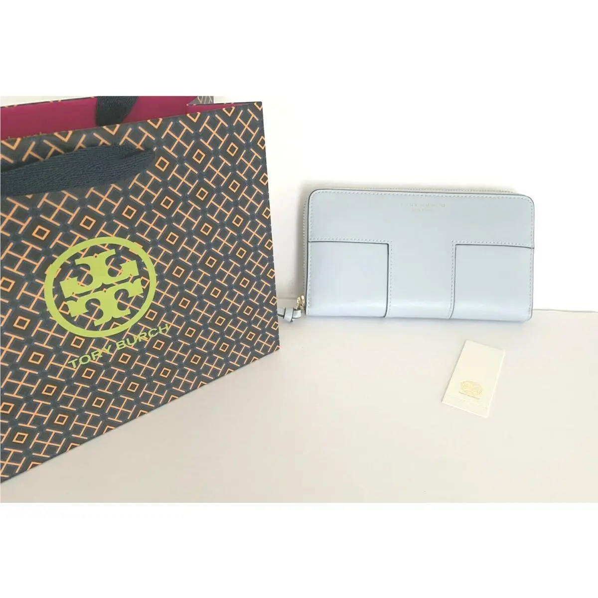 Tory Burch Wallet Pale Blue Block T Leather Continental Wallet