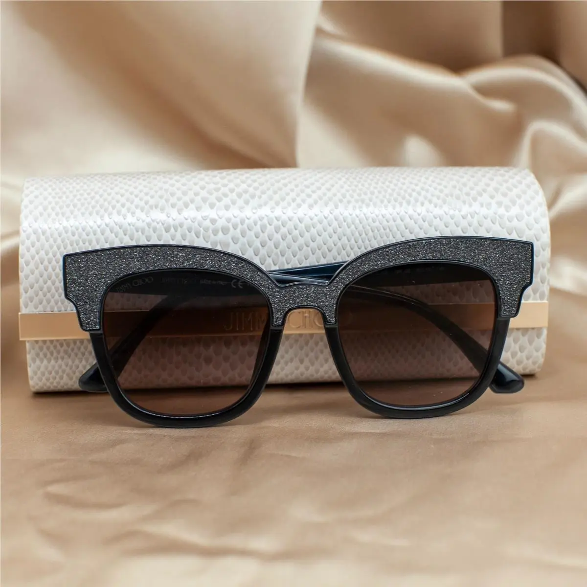 Mayela Gray Glitter Oversized Square Sunglasses 50-19-145 by Jimmy Choo