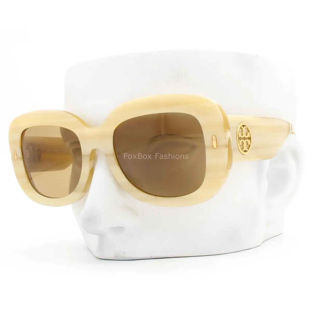 Sunglasses Ivory White Horn Gold Logo TY 7170U 1890/73 with Case by Tory Burch