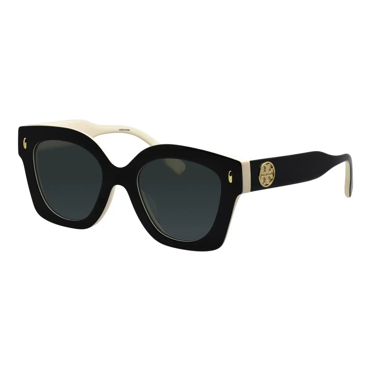 TY 7201U 198887 Black/ivory Plastic Irregular Sunglasses Grey Lens by Tory Burch