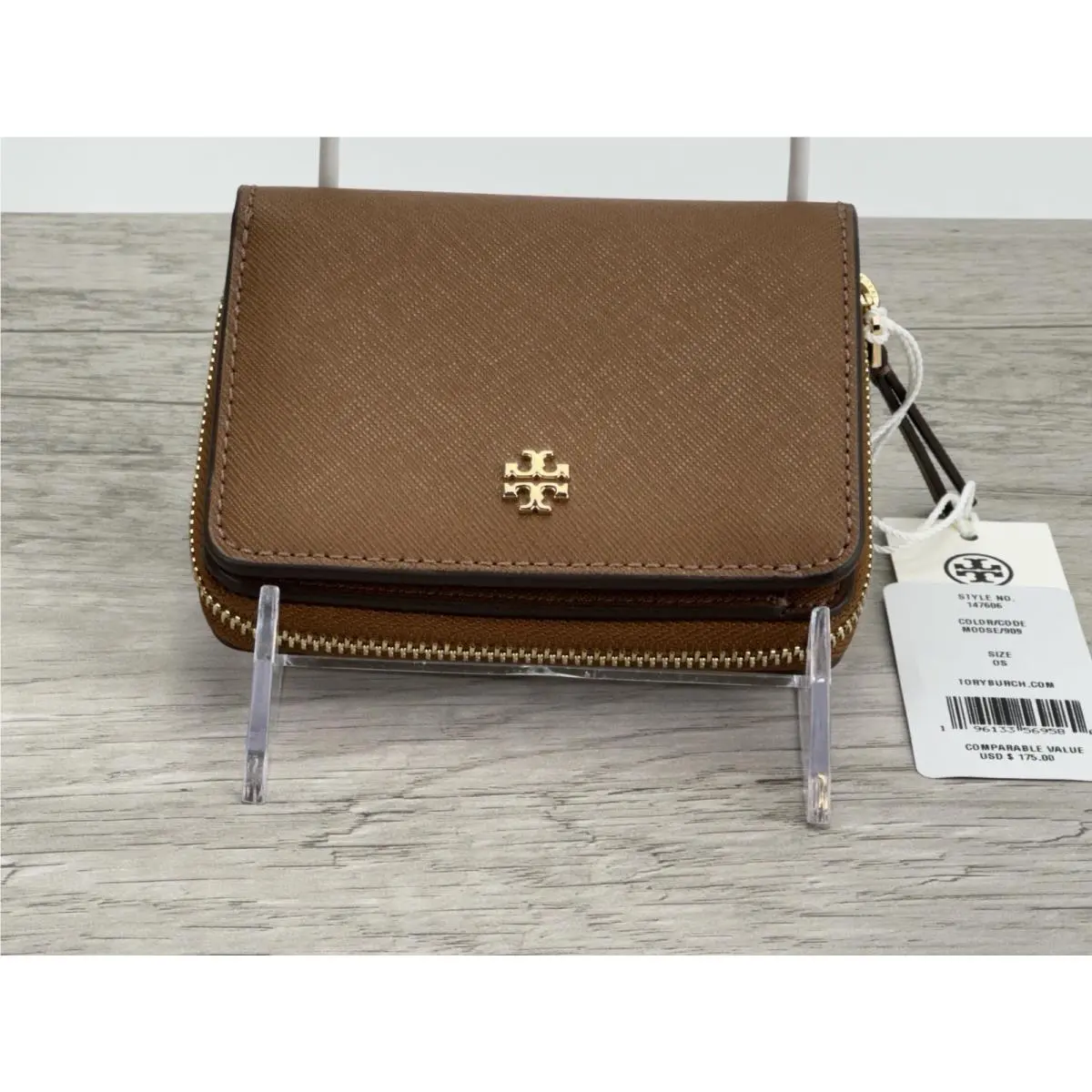 Tory Burch Emerson Mini Saffiano Leather Wallet in Moose 147606
