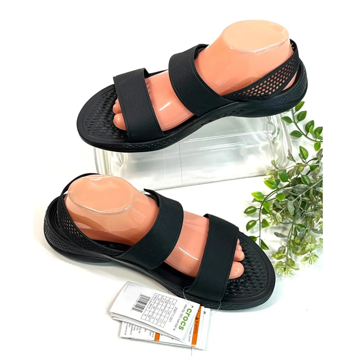 Crocs Women Black Slingback Sandals Literide 360 Size 10 Flats Stretch