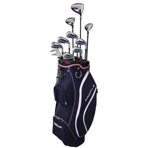 Left Hand Women Wilson Profile Navy/pink with Cart Bag Complete Set Graphite