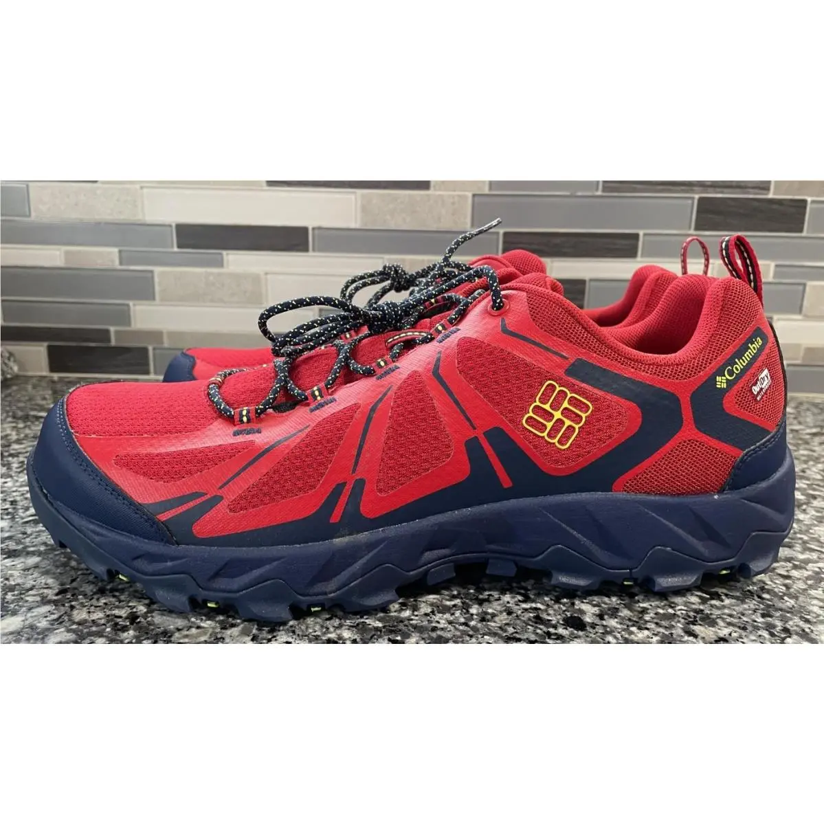 Columbia Outdry Mens Size 14 Waterproof Hiking Trail Shoes Red Navy YM3126-646