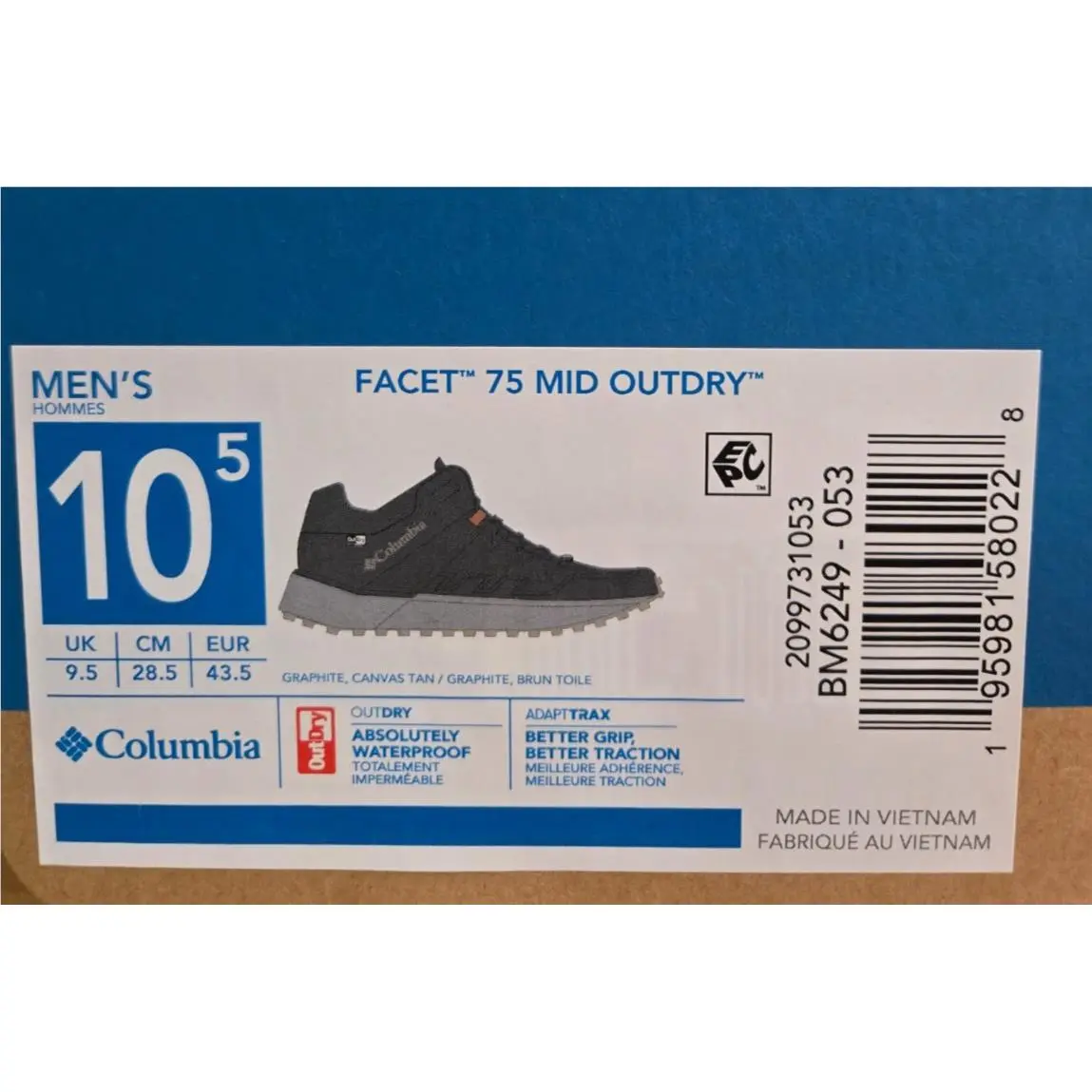 Columbia shoes - Columbia Facet 75 Mid Outdry - 2099731-053 - Graphite/Canvas Tan (UPC: 195981580228) 7