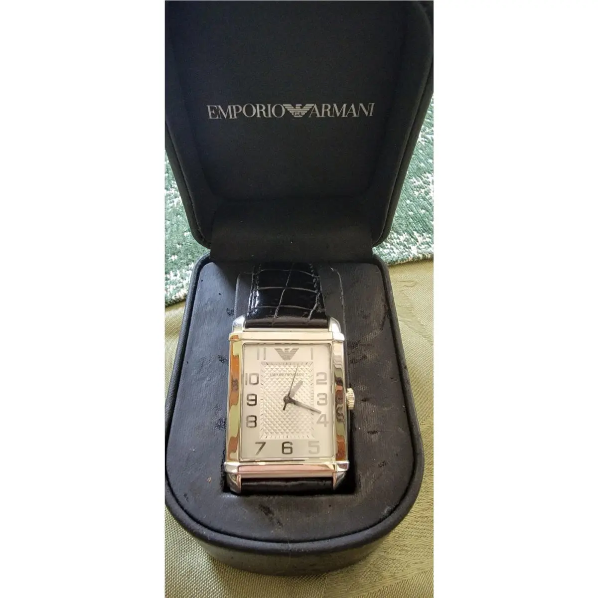 Emporio Armani Tank Mens Watch 34mm Silver Tone AR-0486 Leather