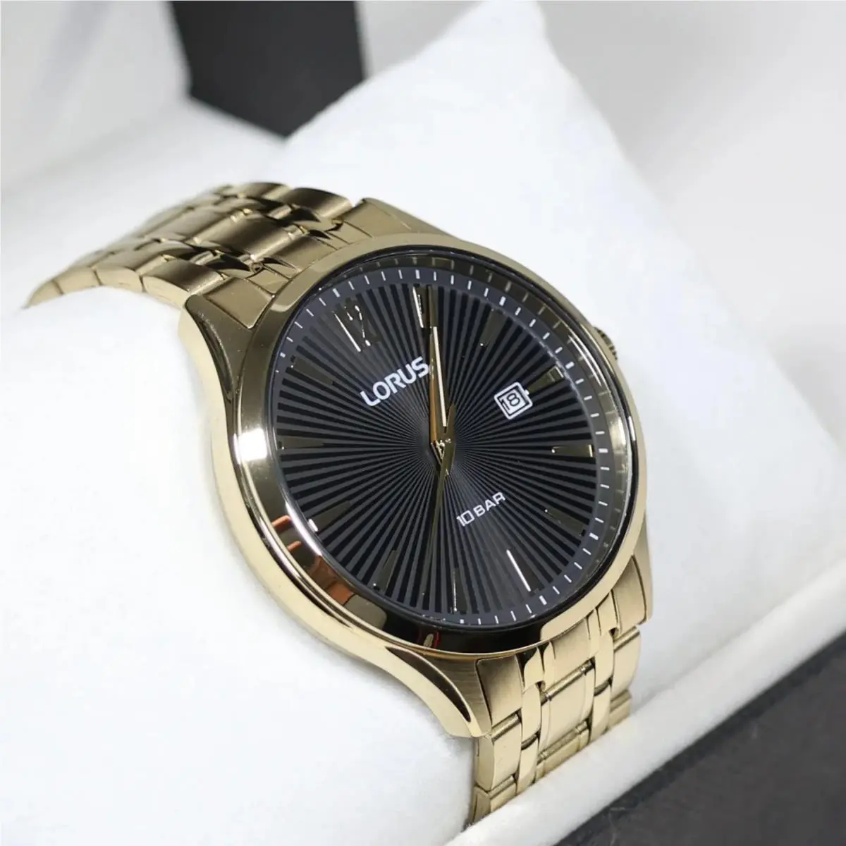 Classic Gold Tone Men`s Black Dial Quartz Watch RH994RX9 by Lorus