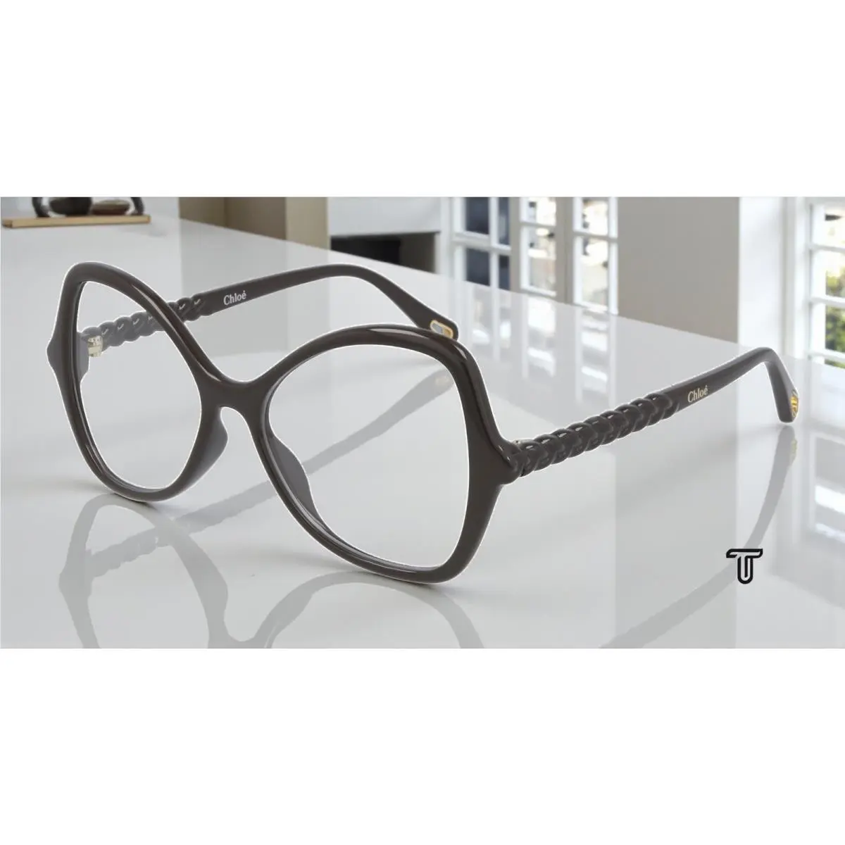 Chloe CH0004O 004 Cat Eye Brown Shiny Demo Lens 52 mm Women`s Eyeglasses