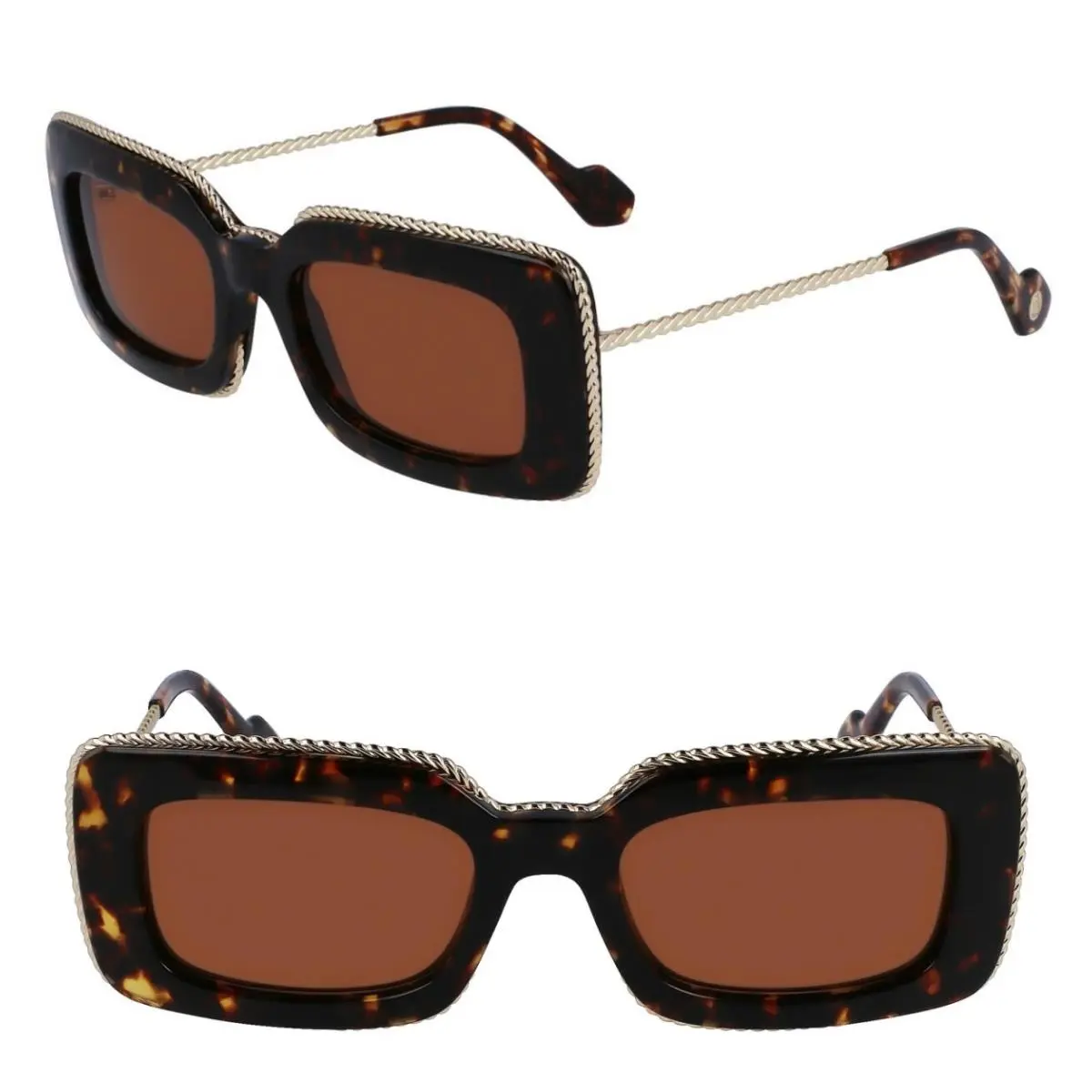 Lanvin LNV645S 234 52mm Rectangular Sunglasses Dark Havana / Brown - Italy Made