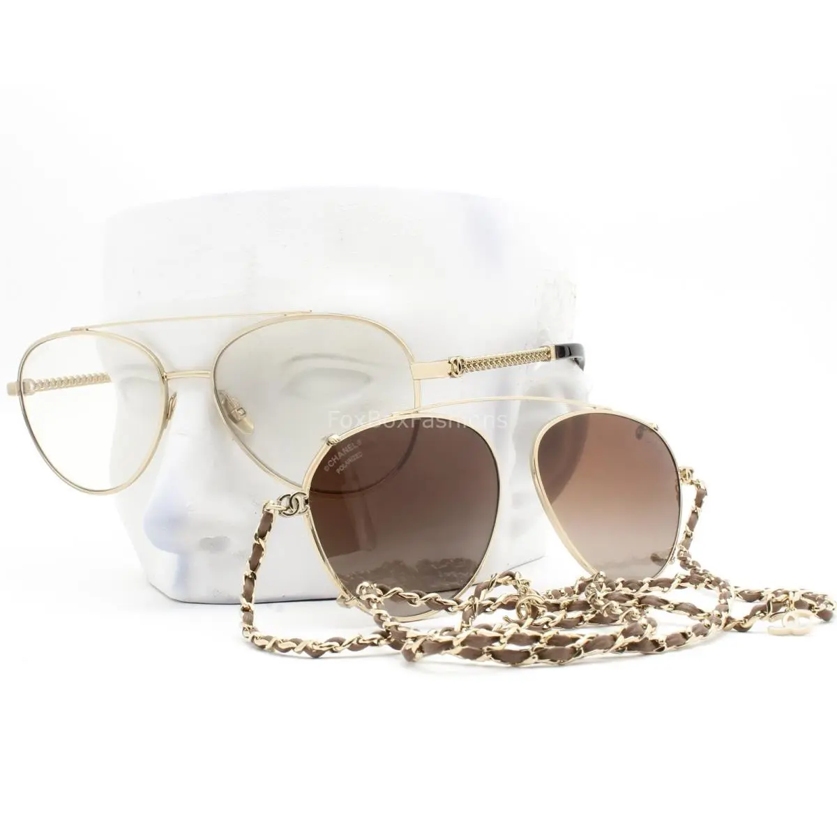 Blue Light Glasses Pale Gold Clip-on Sunglass Lens Chain ch4292 429/SB by Chanel